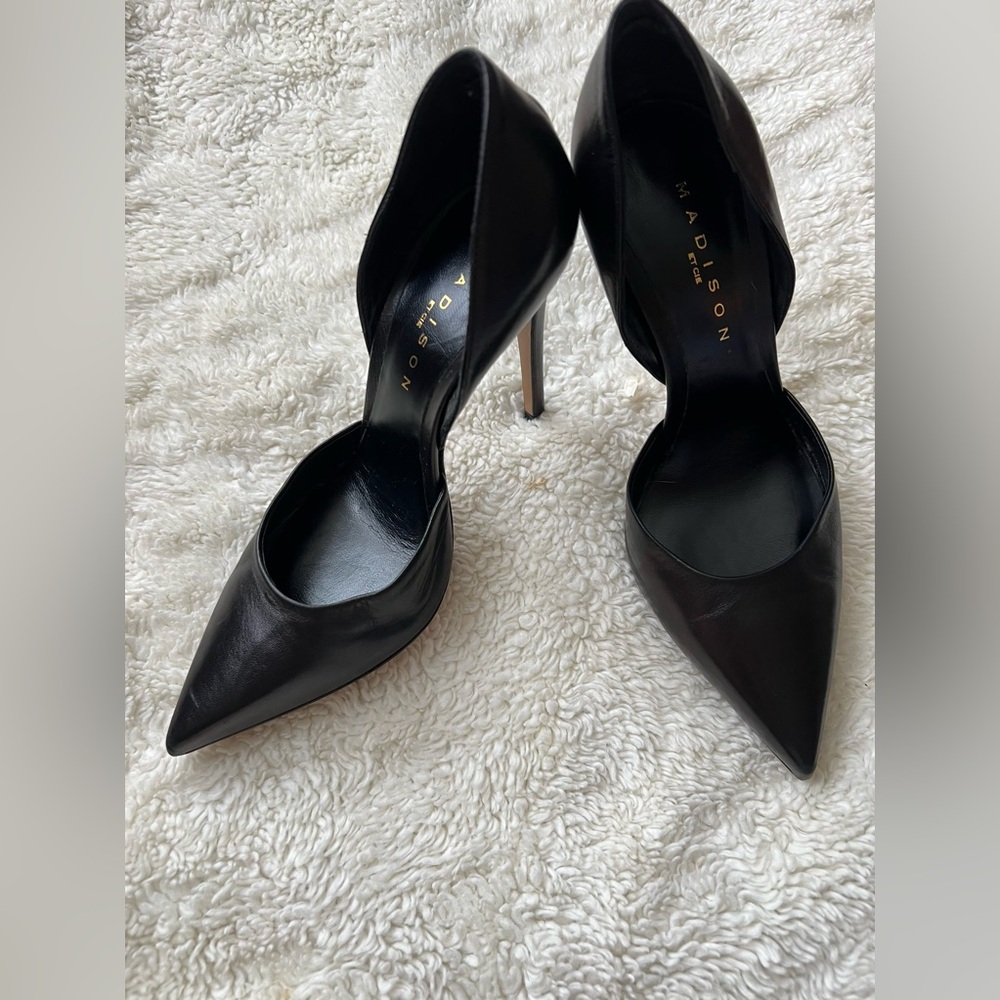 Madison Et Cie Black Leather Stiletto Pumps, Worn Once